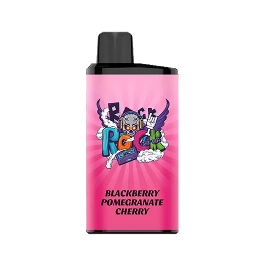 Pink rectangular iget bar pro vape pod with black top featuring colorful graphics and blackberry pomegranate cherry flavor text