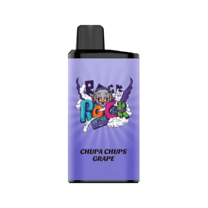 Purple iget bar pro vape cartridge with black cap and colorful rock chupa chups grape graphic design for bar pro chup use